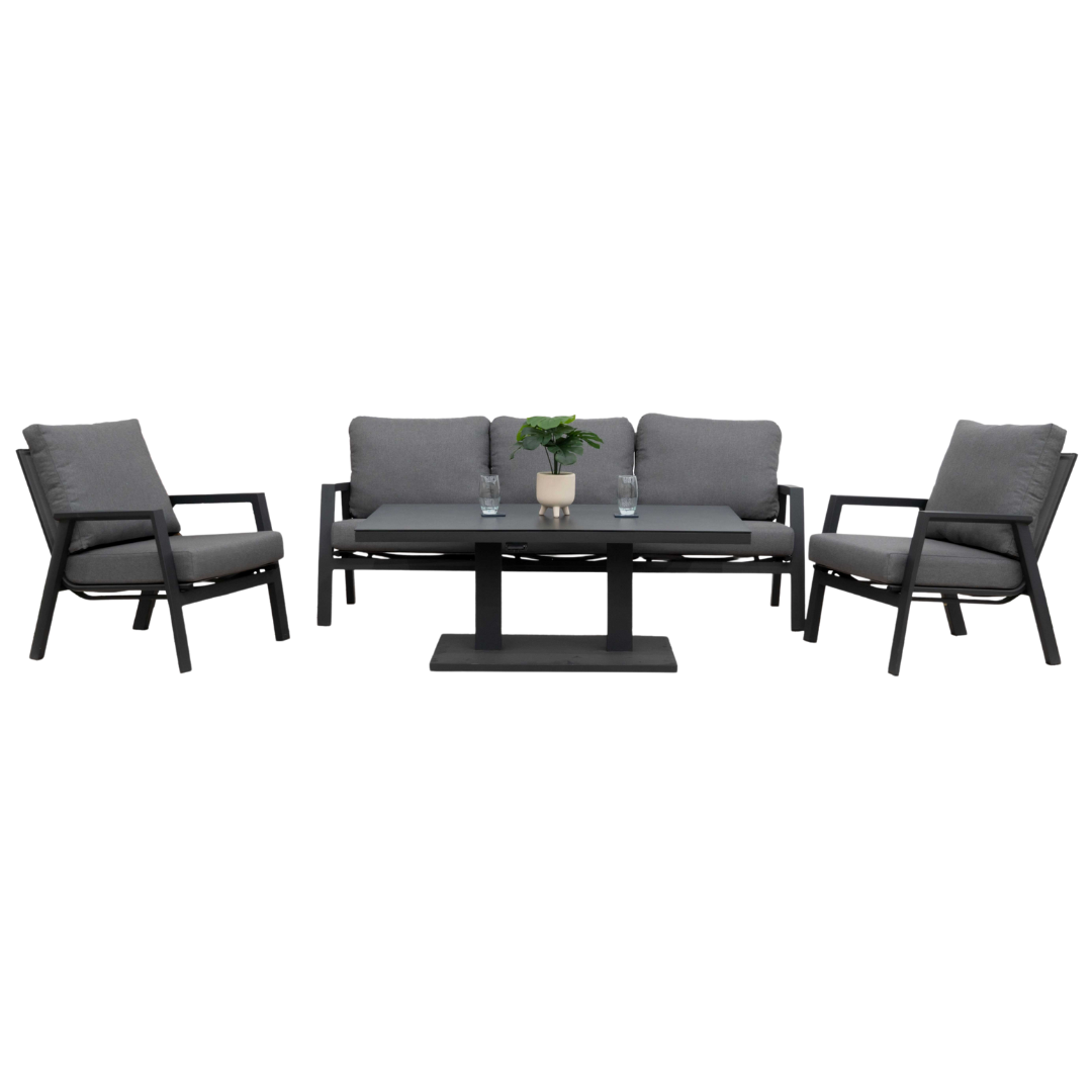 Nova - Zara 3 Seater Sofa Lounge Dining Set with Rectangular Rising Table, Grey