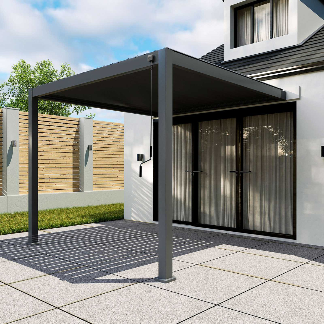 Nova - Titan Aluminium Wall Mounted Pergola 3m Square, Grey