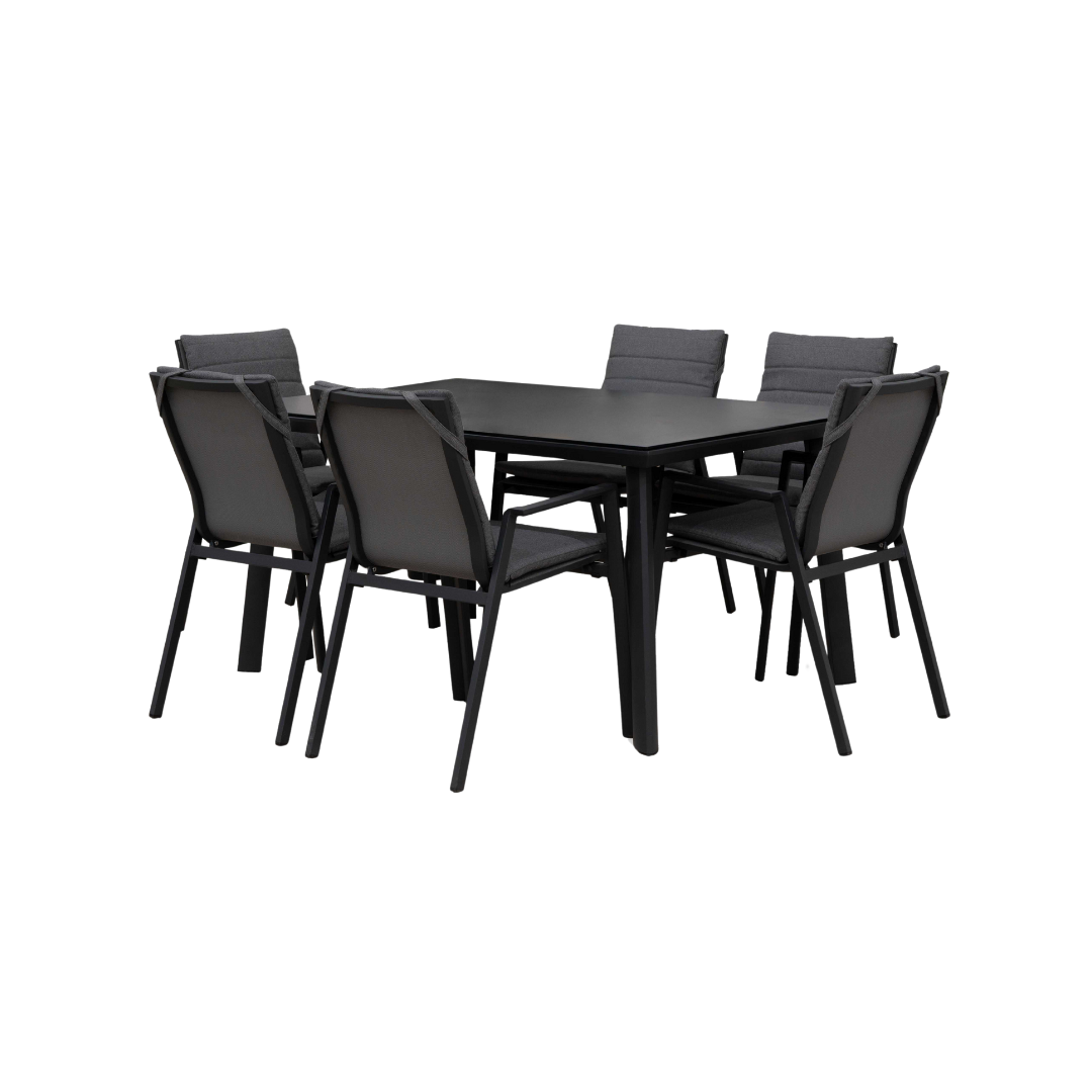 Nova - Zara 6 Seat Dining Set, 1.5m x 1 m Rectangular Table, Grey