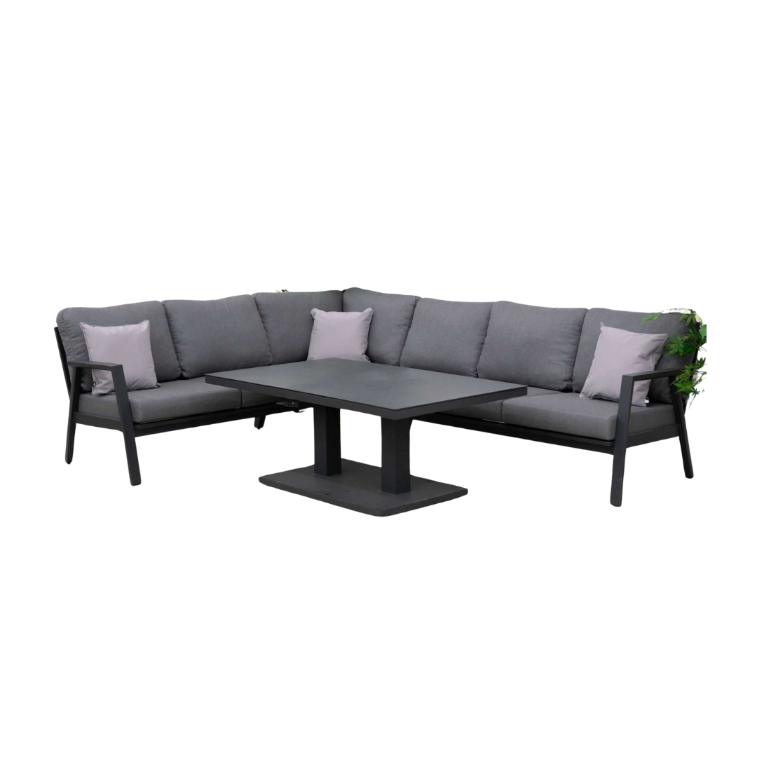 Nova - Phoenix L-Shaped Corner Sofa Lounge Dining Set with Rectangular Rising Table, Grey