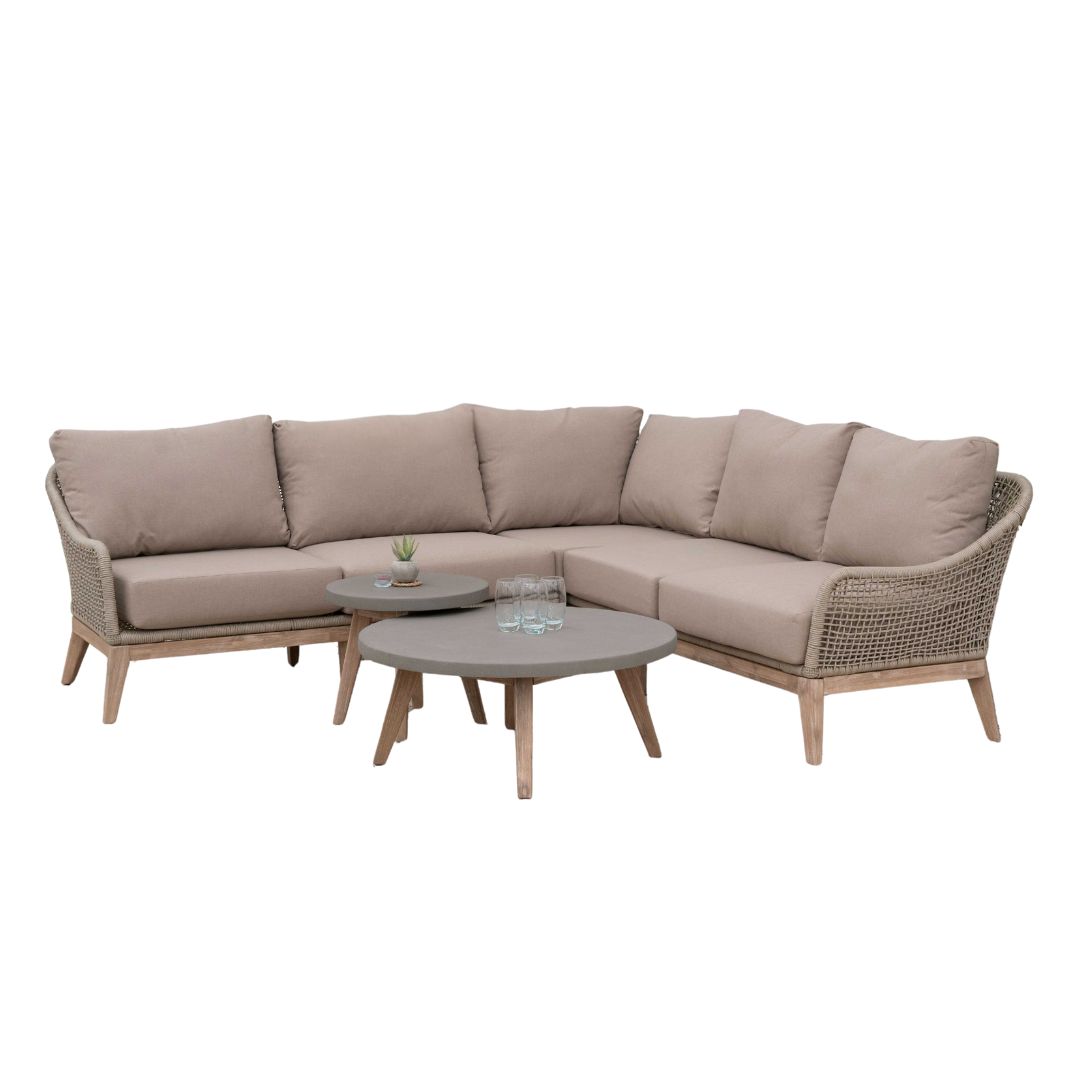 Nova - Summer Corner Sofa Lounging Set with Round Coffee Table & Side Table, Beige