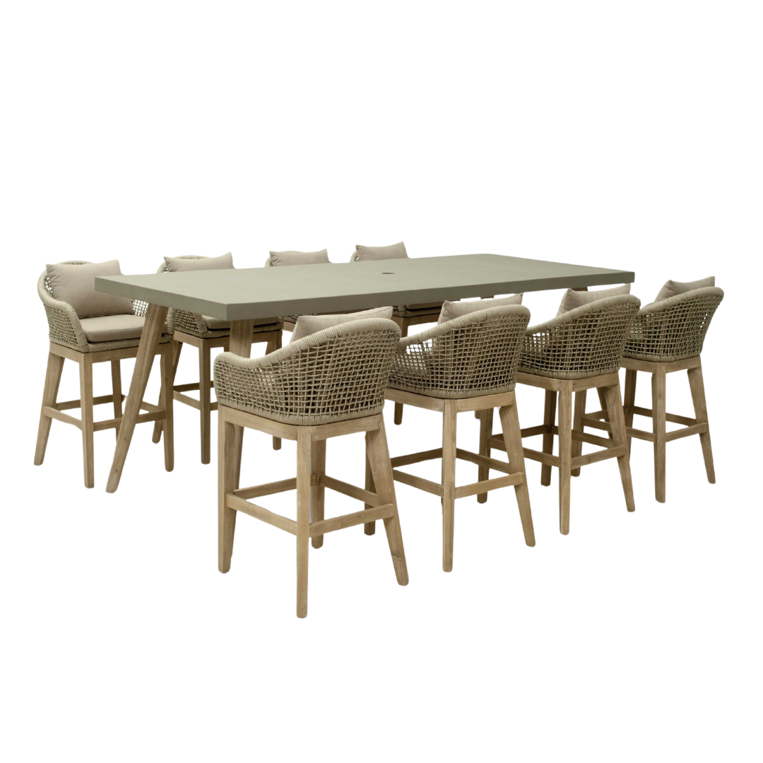 Nova - Summer 8 Seat High Dining Set, 2.4 x 1m Rectangular Table, Beige