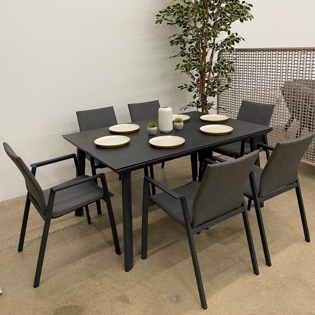 Nova - Phoenix 6 Seat Dining Set 1.5 x 1m Rectangular Table, Grey