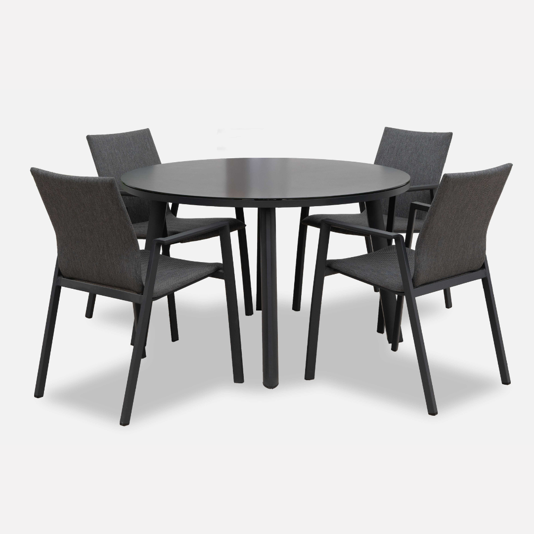 Nova - Phoenix 4 Seat Dining Set 1.2m Round Table, Grey
