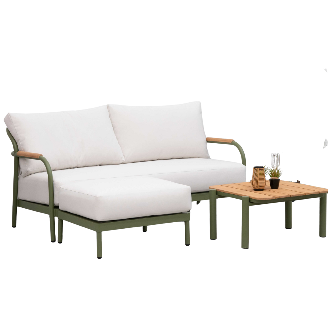 Nova - Ashley 2.5 Seater Chaise Sofa Lounging Set with Square Coffee Table, Green