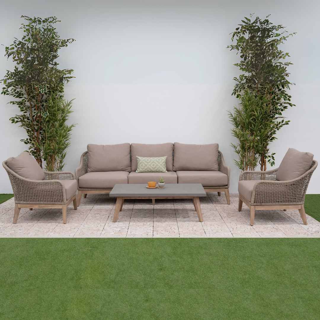Nova - Summer 3 Seater Sofa Lounging Set with Rectangular Coffee Table, Beige