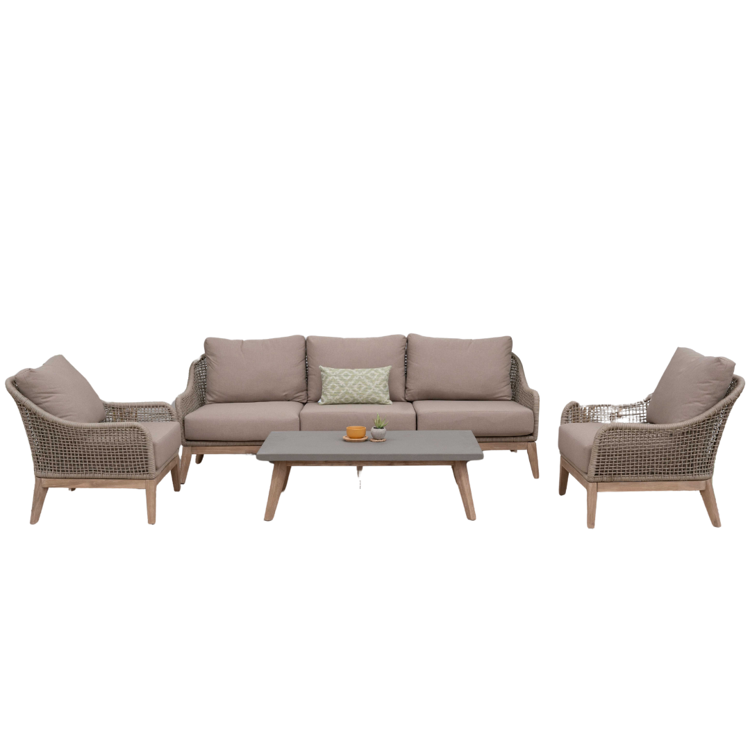 Nova - Summer 3 Seater Sofa Lounging Set with Rectangular Coffee Table, Beige