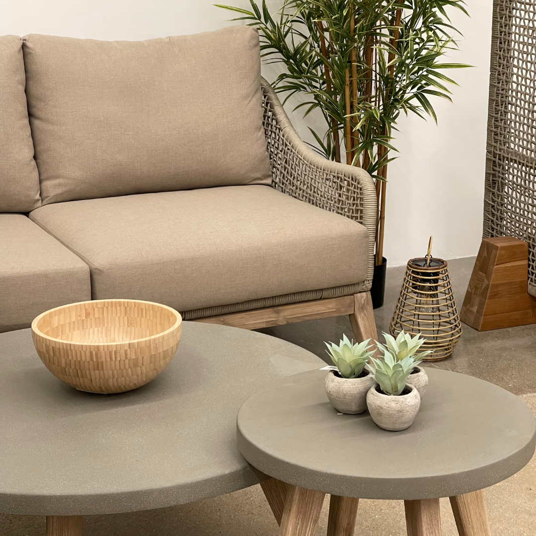 Nova - Summer Corner Sofa Lounging Set with Round Coffee Table & Side Table, Beige