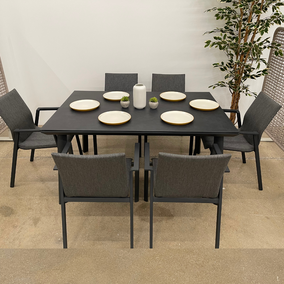 Nova - Phoenix 6 Seat Dining Set 1.5 x 1m Rectangular Table, Grey