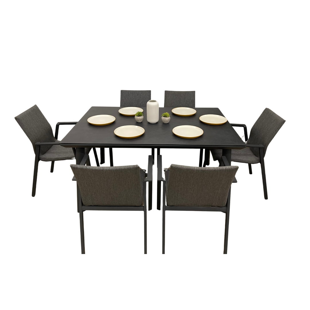 Nova - Phoenix 6 Seat Dining Set 1.5 x 1m Rectangular Table, Grey