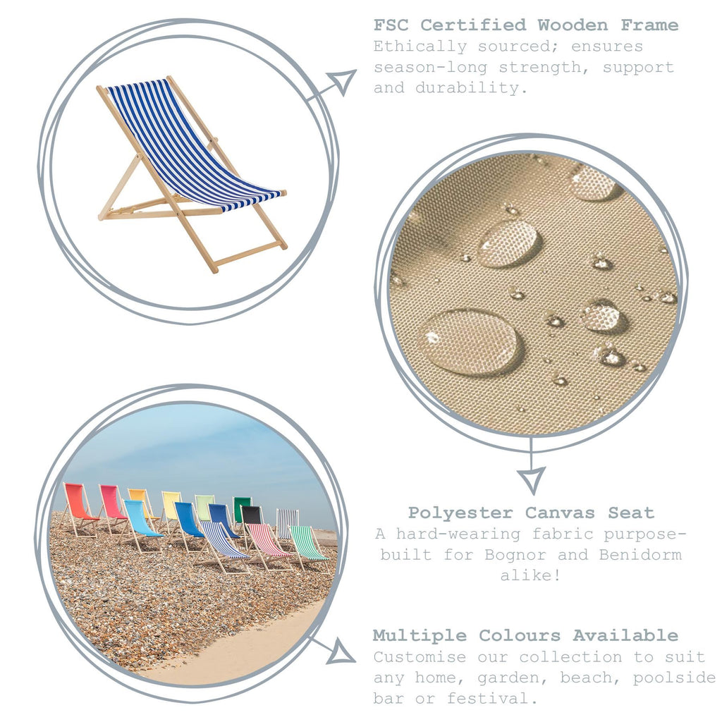 Green and White Stripe Folding Wooden Deck Chair