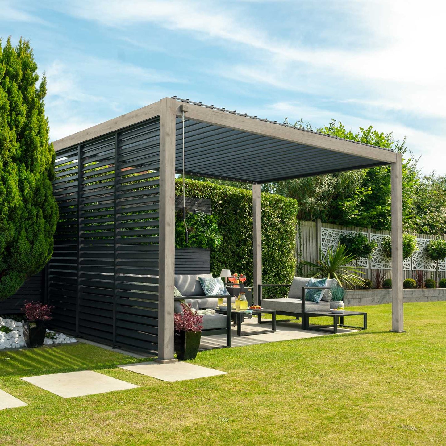 Nova - Titan Aluminium Pergola, 3m Square, Wood Effect