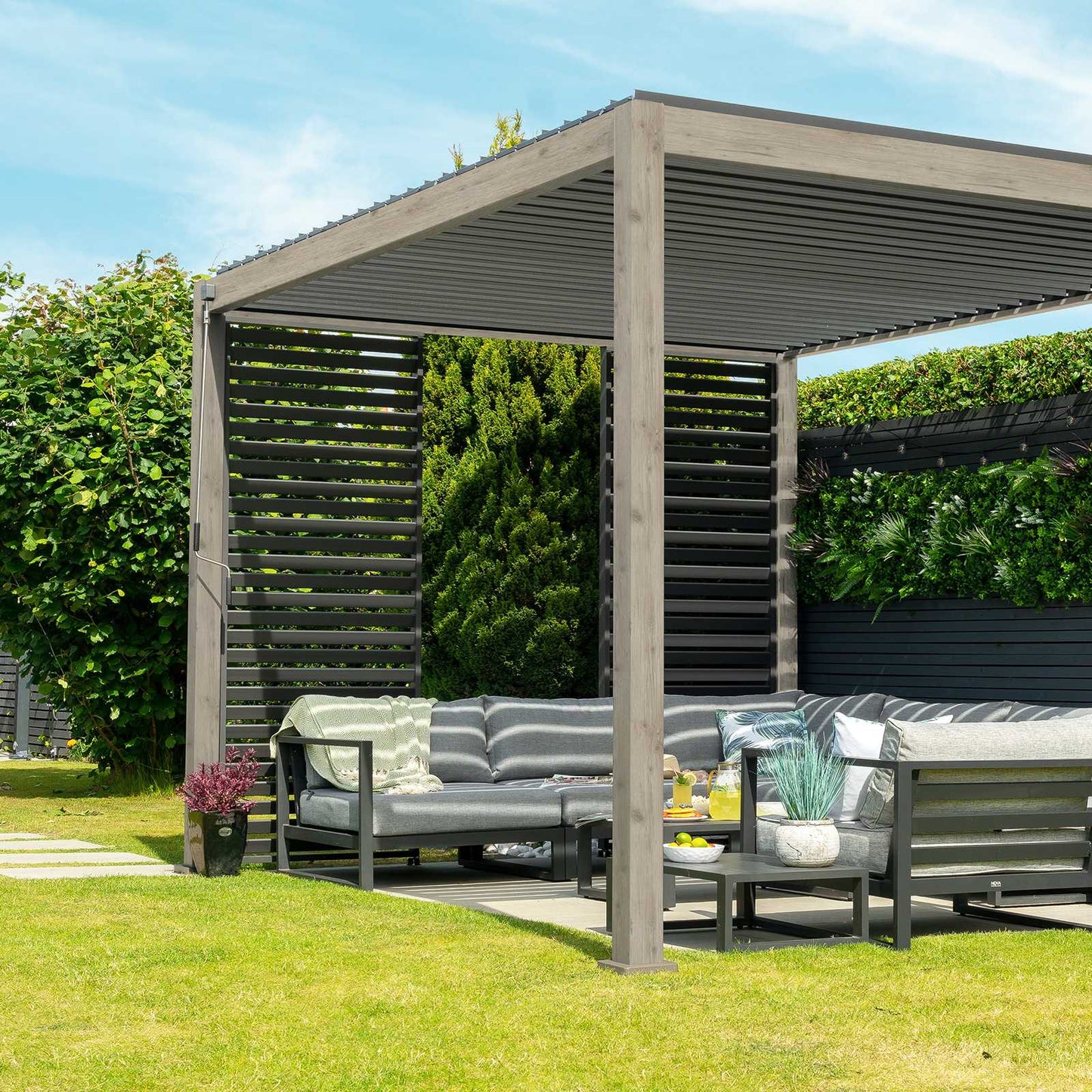 Nova - Titan Aluminium Pergola, 3m Square, Wood Effect