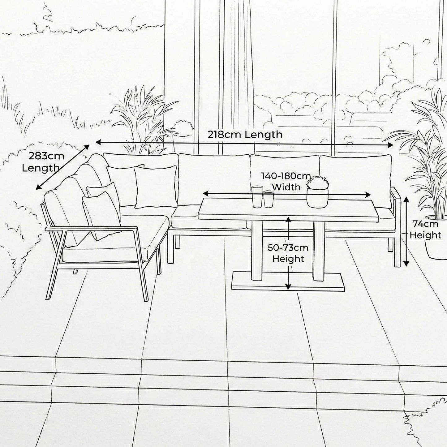 Nova - Phoenix L-Shaped Corner Sofa Lounge Dining Set with Rectangular Extending Rising Table, Grey