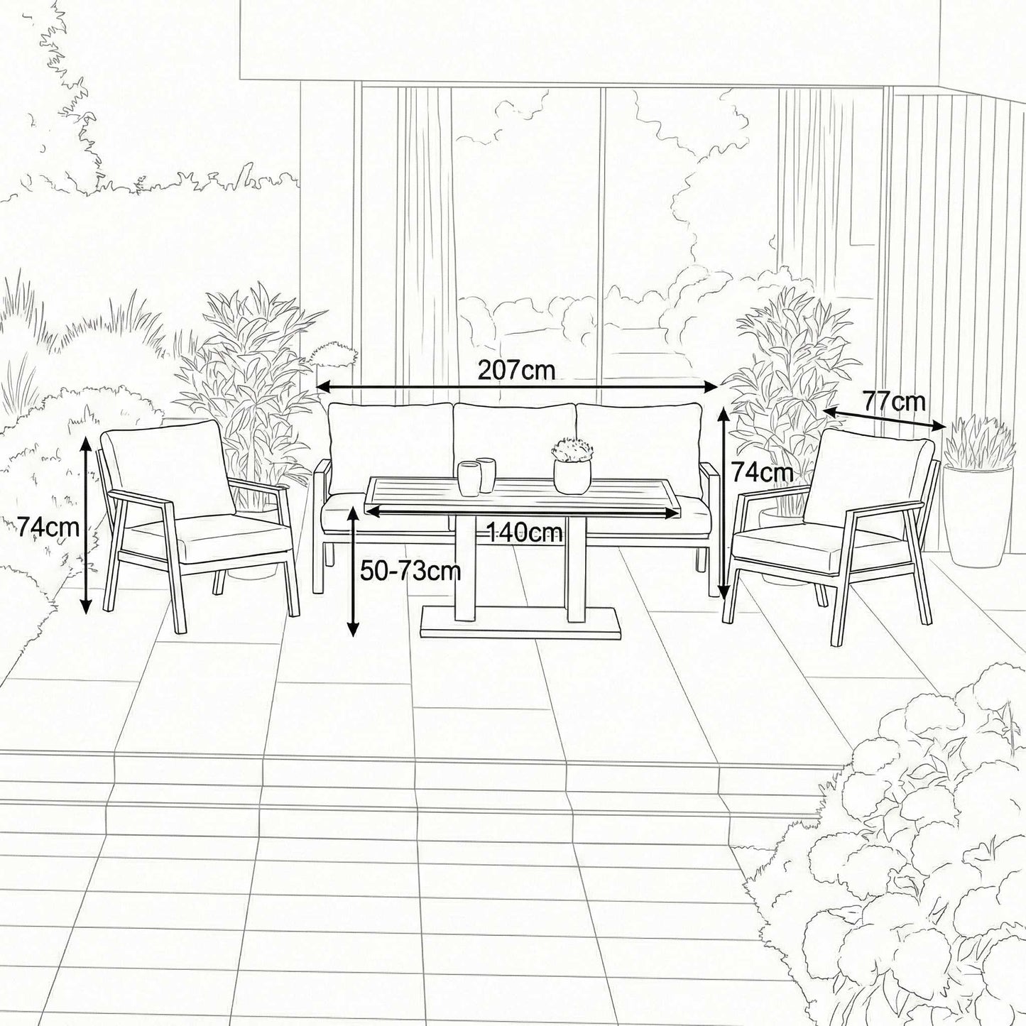 Nova - Phoenix 3 Seater Sofa Lounge Dining Set with Rectangular Rising Table, Grey