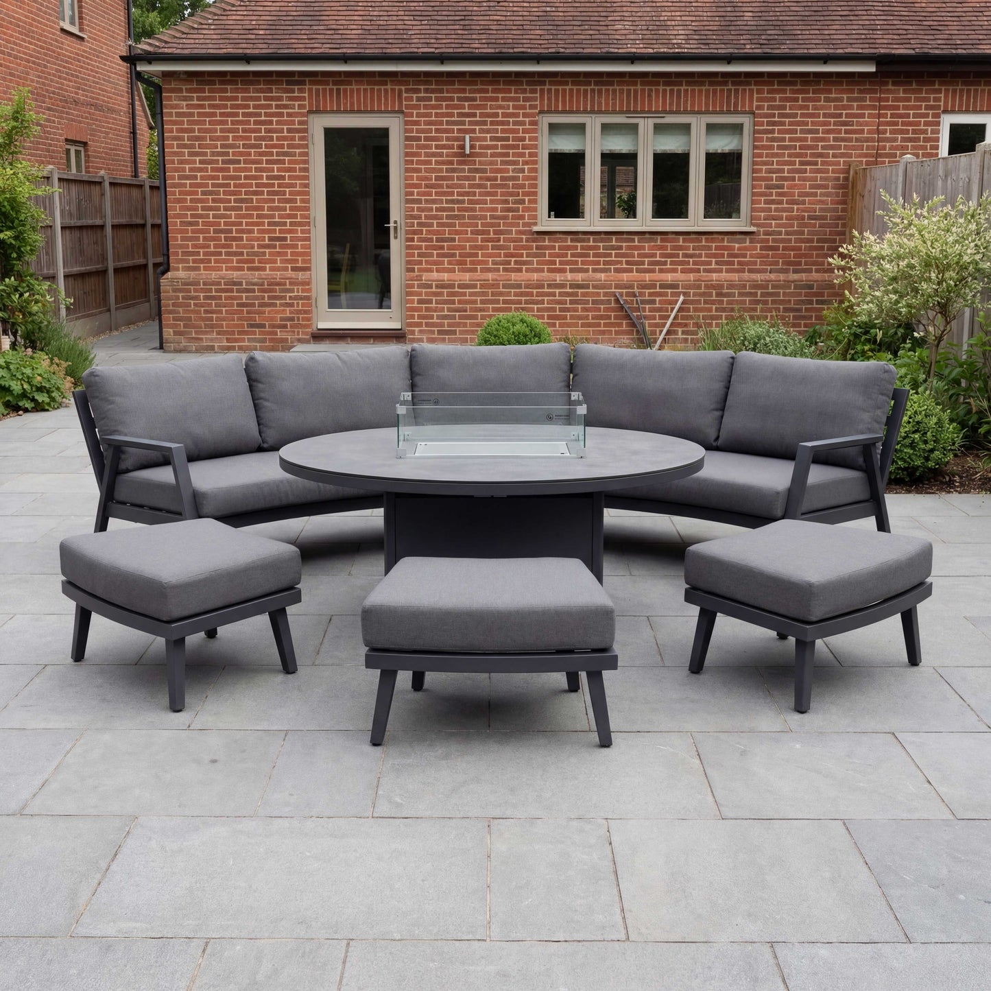 Nova - Phoenix Large Curved Sofa Dining Set with Oval Fire Pit