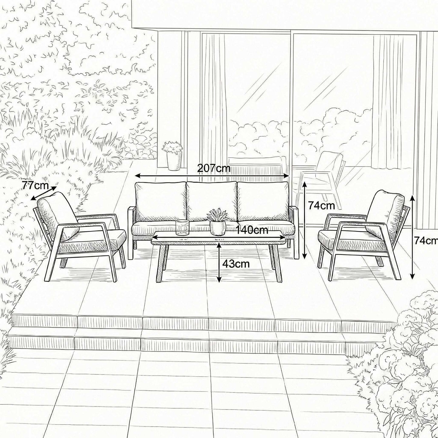 Nova - Phoenix 3 Seater Sofa Lounging Set with Rectangular Coffee Table, Grey