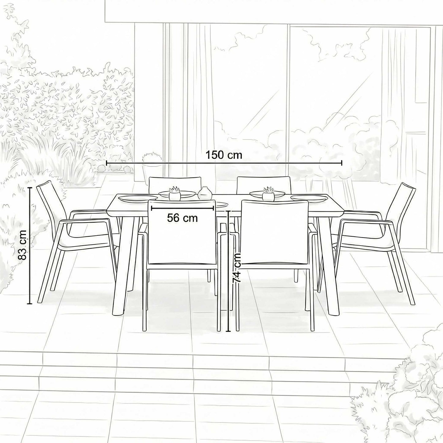 Nova - Phoenix 6 Seat Dining Set 1.5 x 1m Rectangular Table, Grey