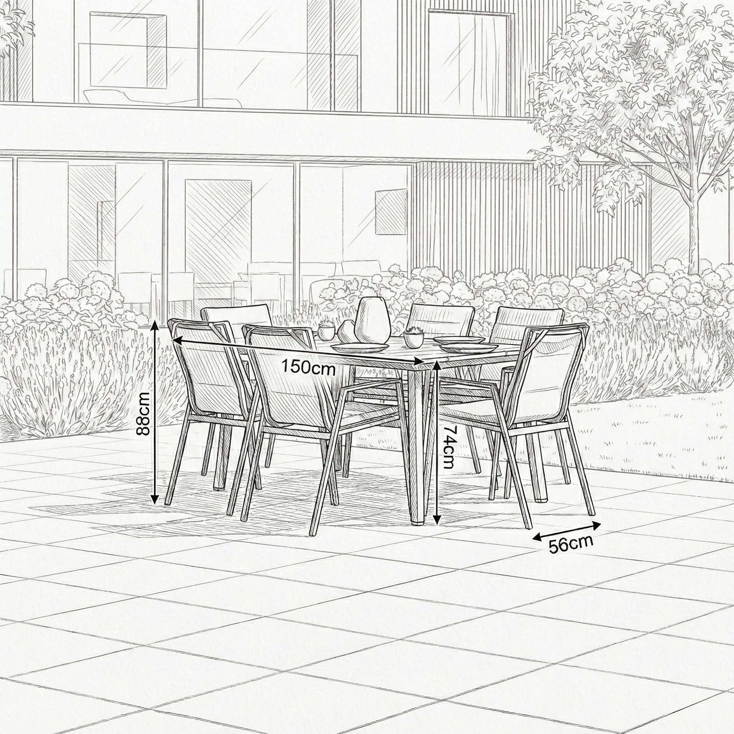 Nova - Zara 6 Seat Dining Set, 1.5m x 1 m Rectangular Table, Grey