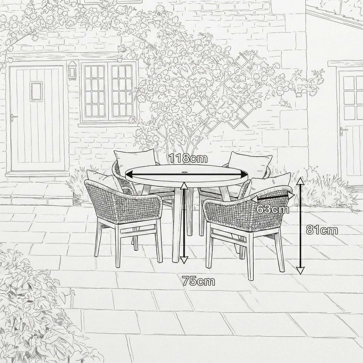 Nova - Summer 4 Seat Dining Set 1.2m Round Table, Beige
