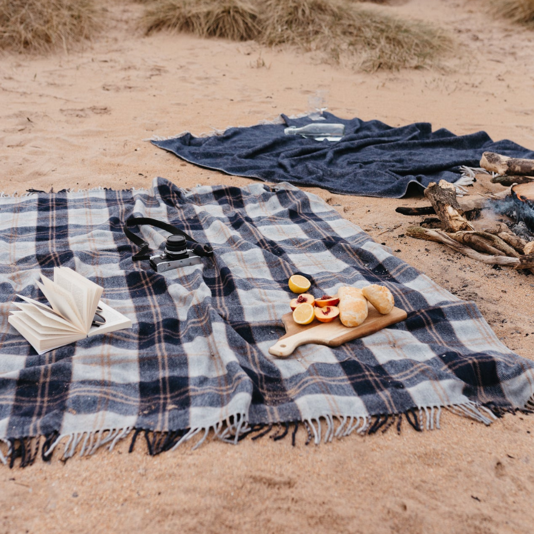 Recycled Wool Picnic Blanket, Bannockbane Silver Tartan