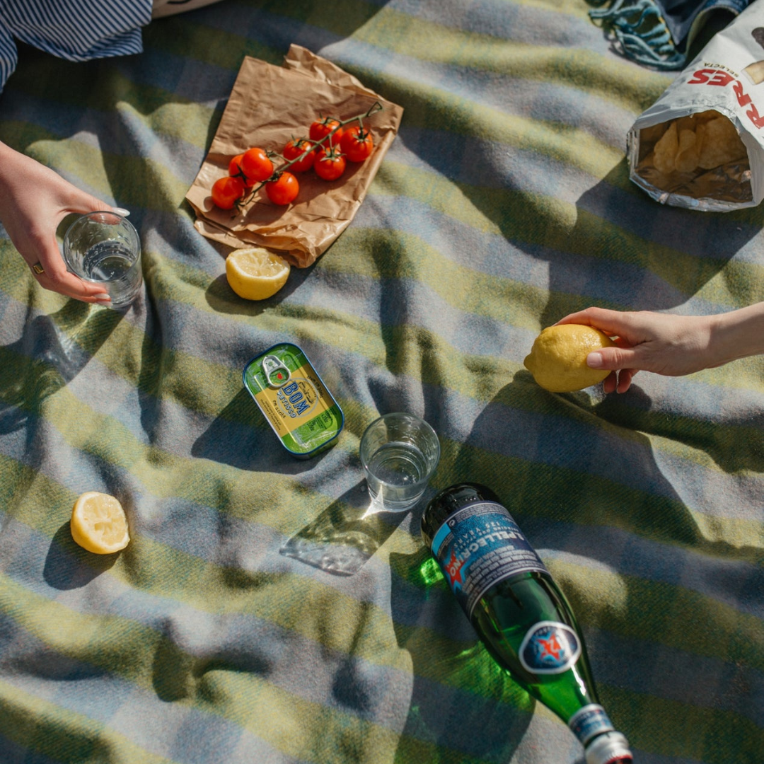 Recycled Wool Picnic Blanket, Green Gingham