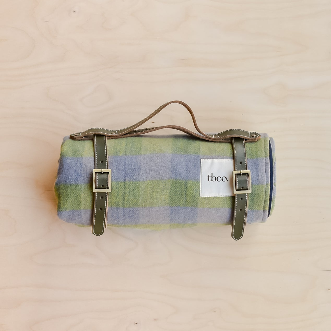 Recycled Wool Picnic Blanket, Green Gingham