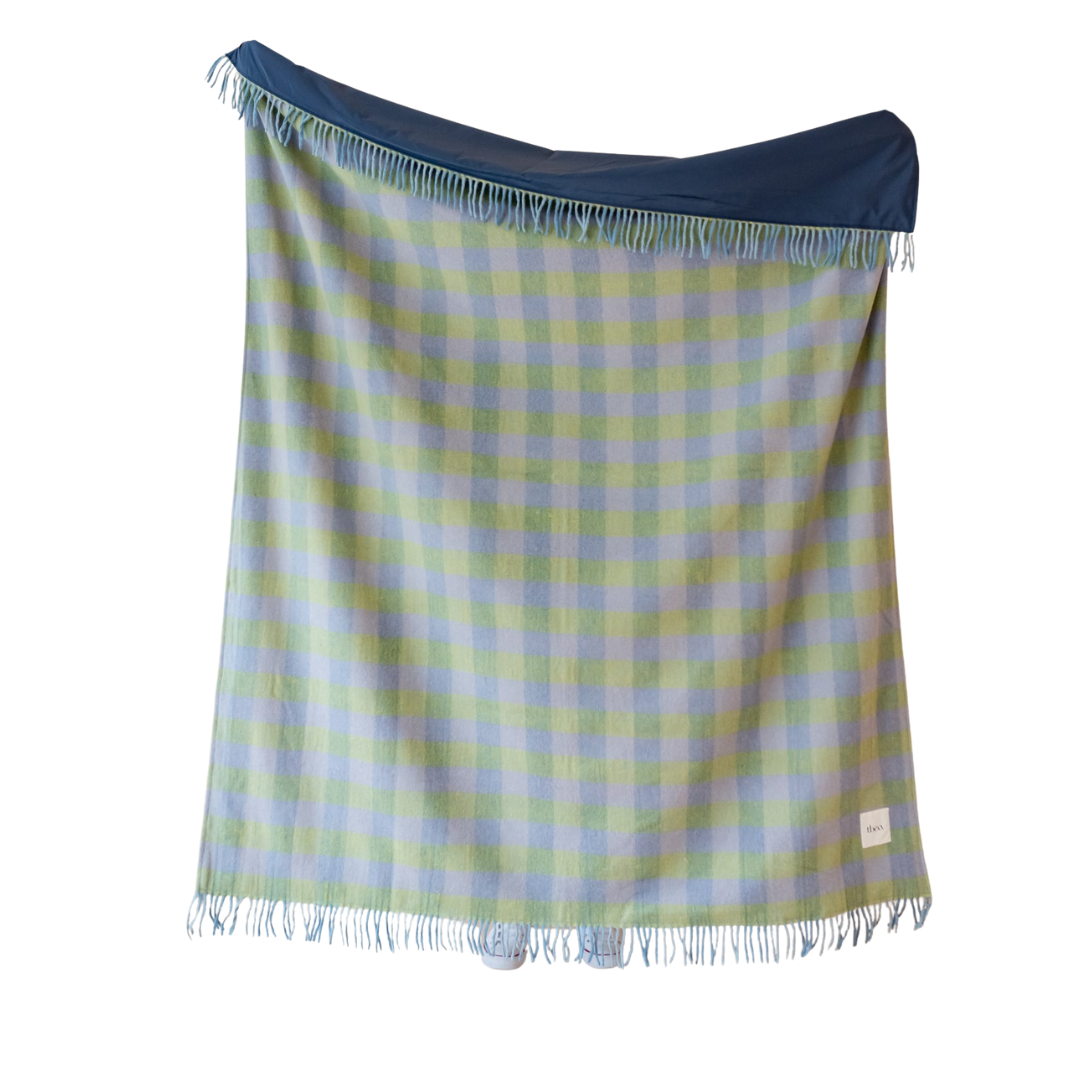 Recycled Wool Picnic Blanket, Green Gingham