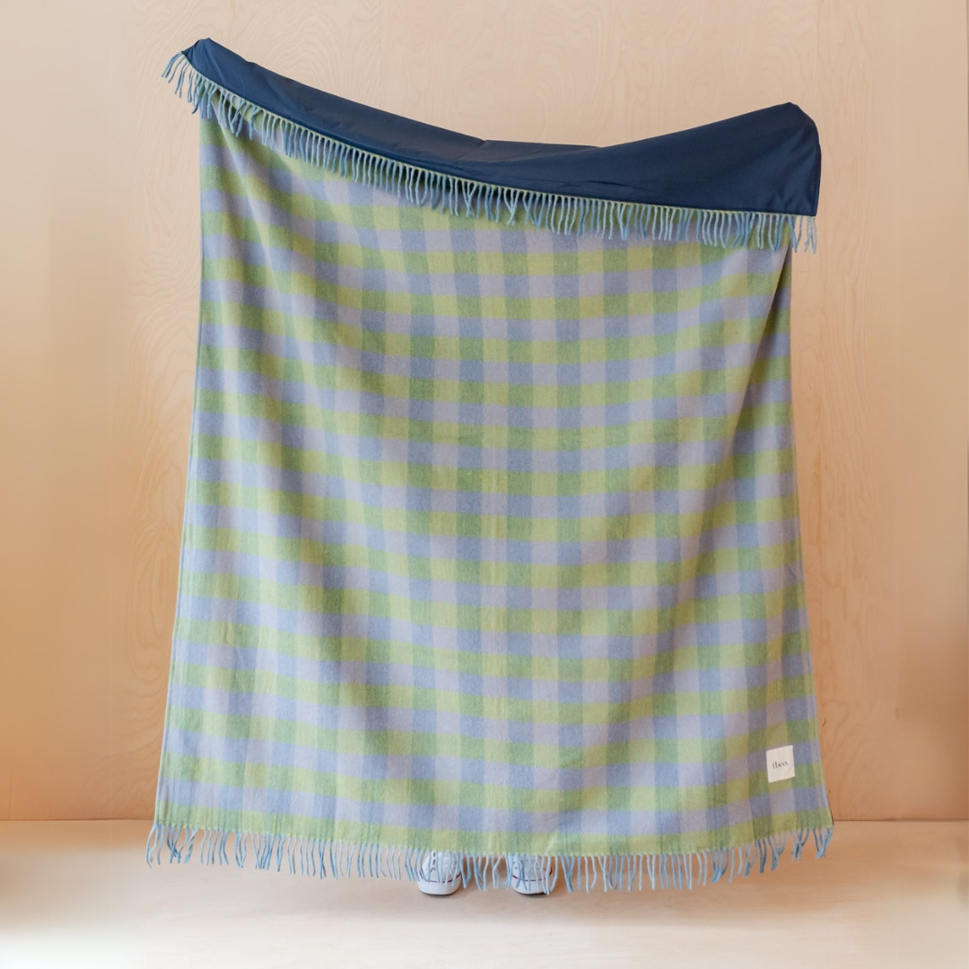 Recycled Wool Picnic Blanket, Green Gingham