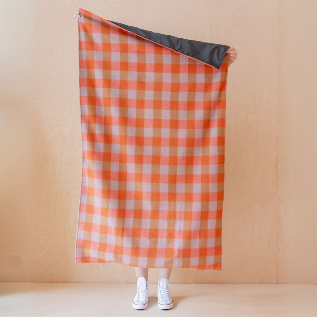 Small Recycled Wool Picnic Blanket, Orange Gingham