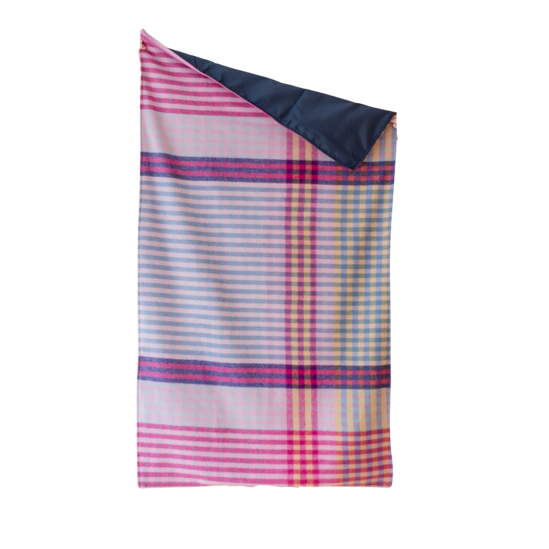 Small Recycled Wool Picnic Blanket, Pink Micro Gingham