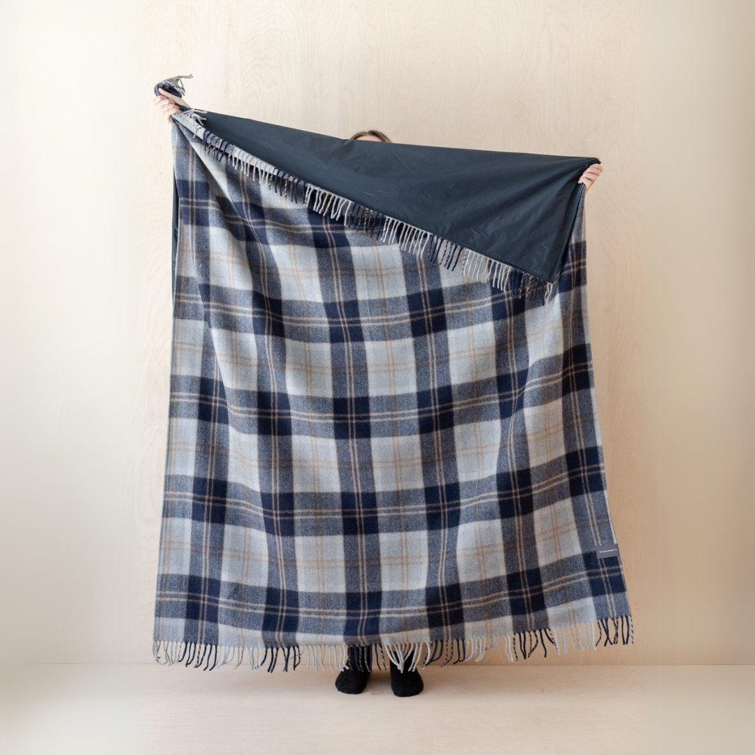 Recycled Wool Picnic Blanket, Bannockbane Silver Tartan