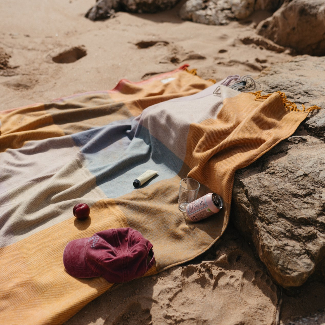 Recycled Wool Picnic Blanket, Mustard Frame Check