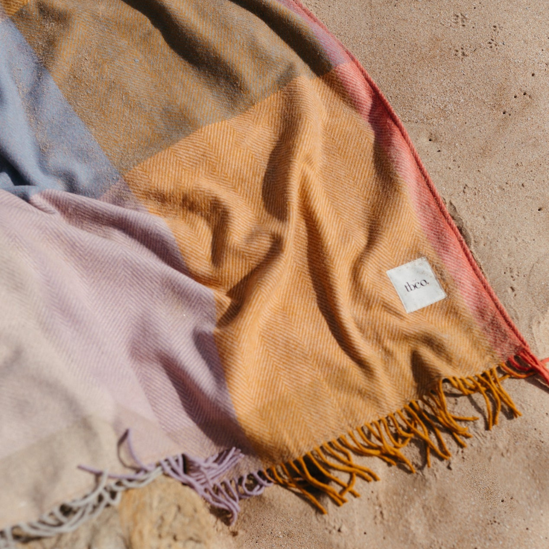 Recycled Wool Picnic Blanket, Mustard Frame Check