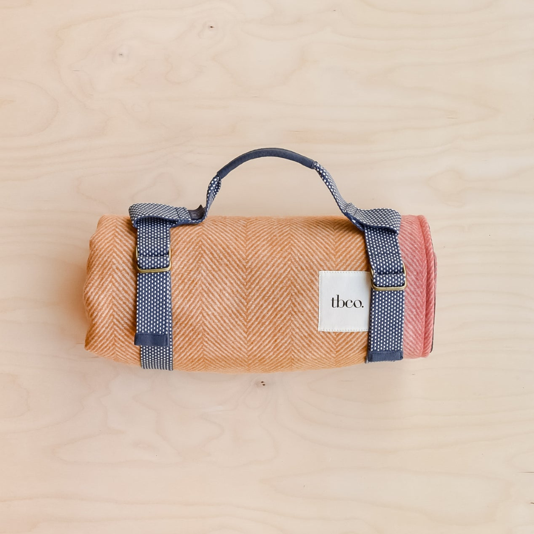 Recycled Wool Picnic Blanket, Mustard Frame Check