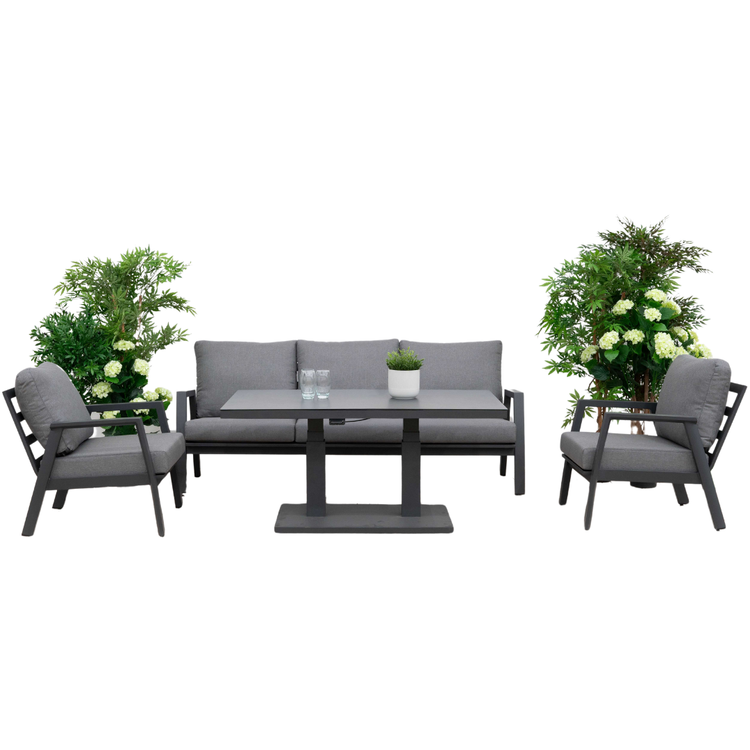 Nova - Phoenix 3 Seater Sofa Lounge Dining Set with Rectangular Rising Table, Grey