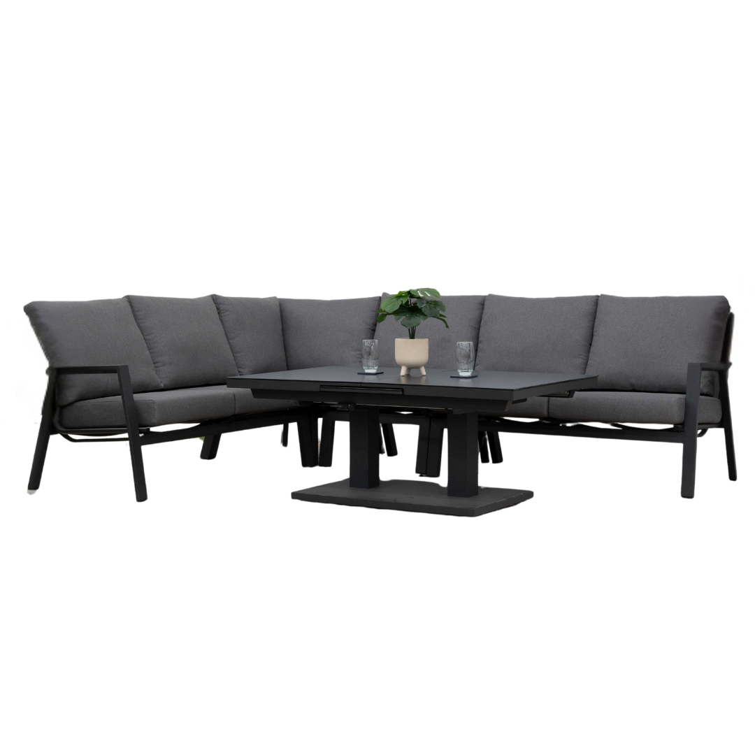 Nova - Zara L-Shaped Corner Sofa Lounge Dining Set, with Rectangular Rising Table, Grey