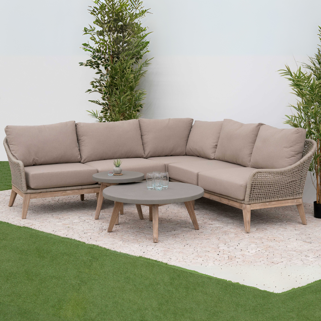 Nova - Summer Corner Sofa Lounging Set with Round Coffee Table & Side Table, Beige