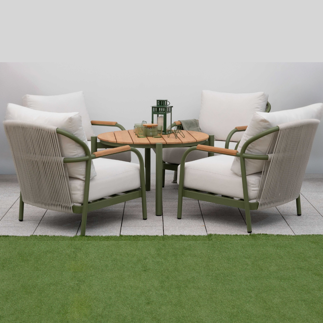 Nova - Ashley 4 Seat Lounge Dining Set 0.9m Round Table, Green