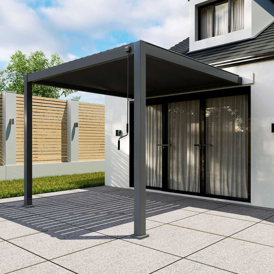 Nova - Titan Aluminium Wall Mounted Pergola 3m Square, Grey
