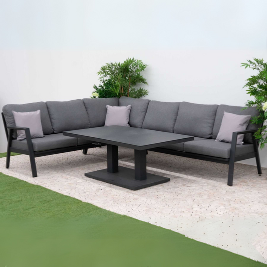 Nova - Phoenix L-Shaped Corner Sofa Lounge Dining Set with Rectangular Rising Table, Grey