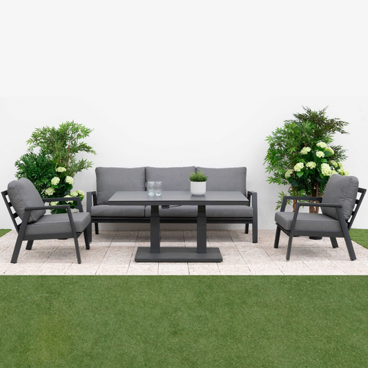 Nova - Phoenix 3 Seater Sofa Lounge Dining Set with Rectangular Rising Table, Grey