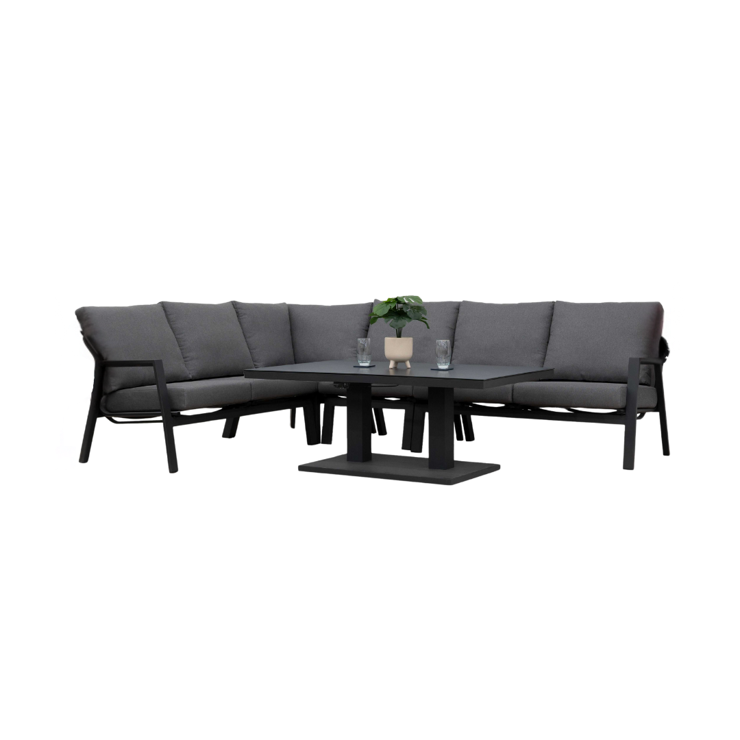 Nova - Zara L-Shaped Corner Sofa Lounge Dining Set with Rectangular Extending Rising Table, Grey