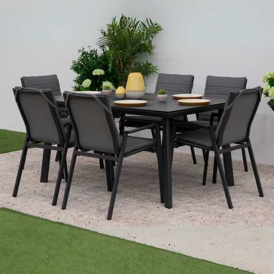 Nova - Zara 6 Seat Dining Set, 1.5m x 1 m Rectangular Table, Grey