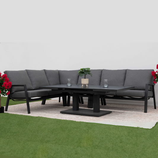 Nova - Zara L-Shaped Corner Sofa Lounge Dining Set with Rectangular Extending Rising Table, Grey