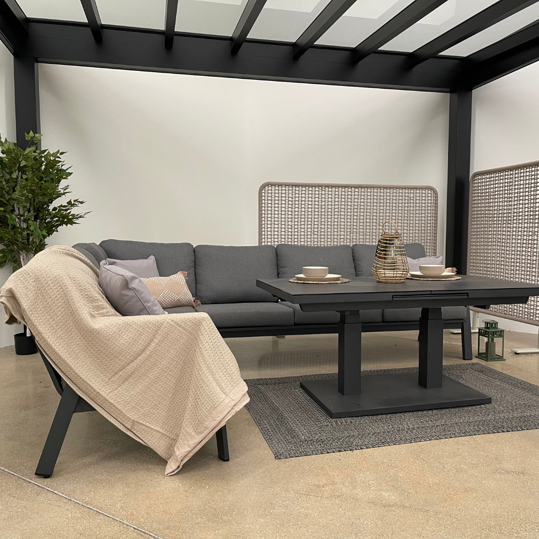 Nova - Phoenix L-Shaped Corner Sofa Lounge Dining Set with Rectangular Extending Rising Table, Grey