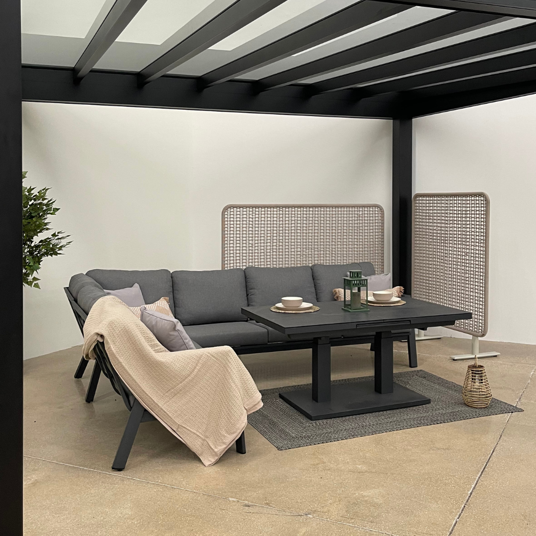 Nova - Phoenix L-Shaped Corner Sofa Lounge Dining Set with Rectangular Extending Rising Table, Grey