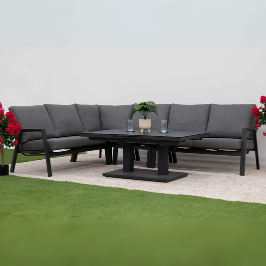 Nova - Zara L-Shaped Corner Sofa Lounge Dining Set, with Rectangular Rising Table, Grey