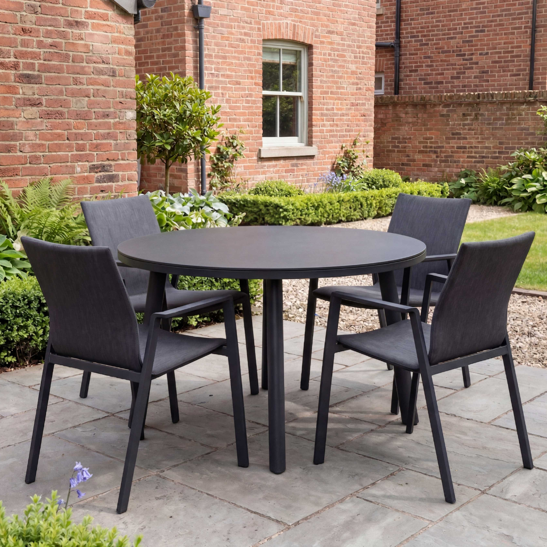 Nova - Phoenix 4 Seat Dining Set 1.2m Round Table, Grey