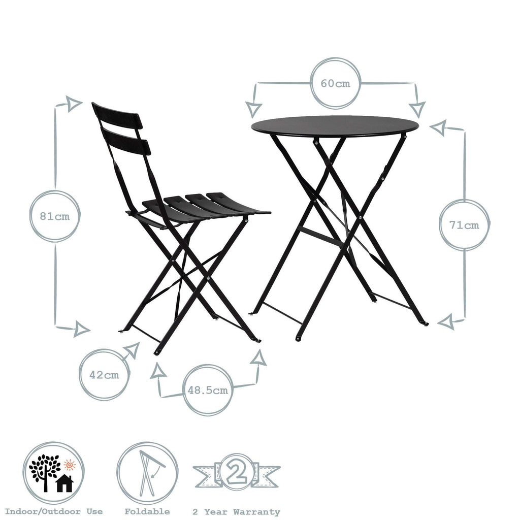 Two-Seater Round Bistro Set, Black